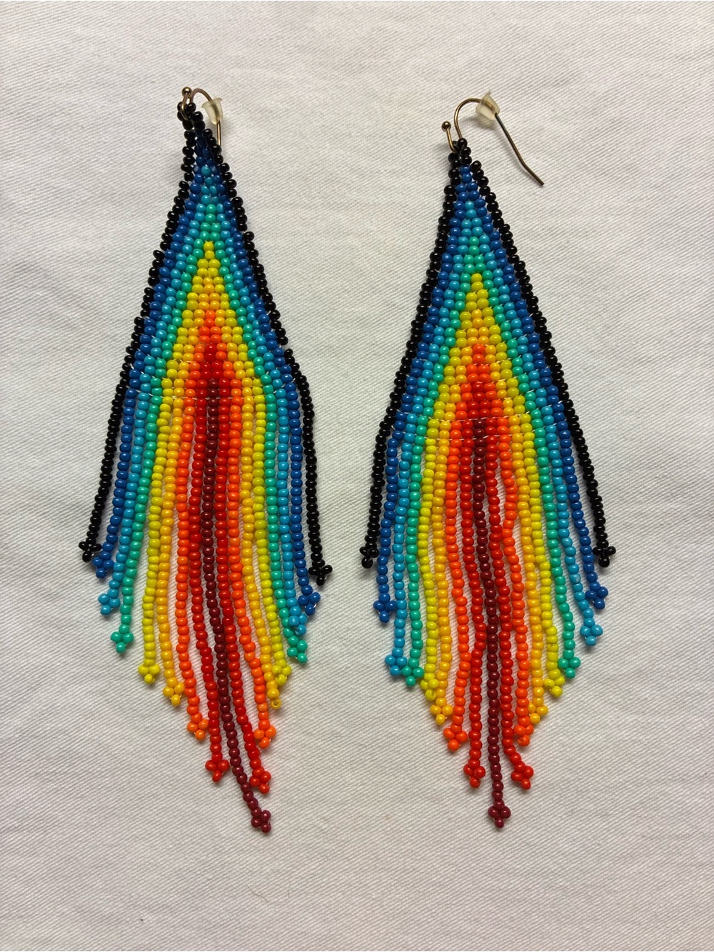 Handmade Multicolor Seed Bead Fringe Earrings - Rainbow